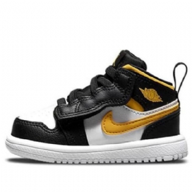 Nike Air Jordan 1 Mid Tops Všechny Boty Pro Děti Černá Bílý Zlatý