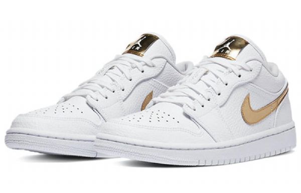 Nike Air Jordan 1 Retro Nízké Topy Basketbalové Boty Pro Ženy Bílé Zlato