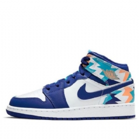 Pánské Basketbalové Boty Nike Air Jordan 1 Mid Tops Gs Modrobílé