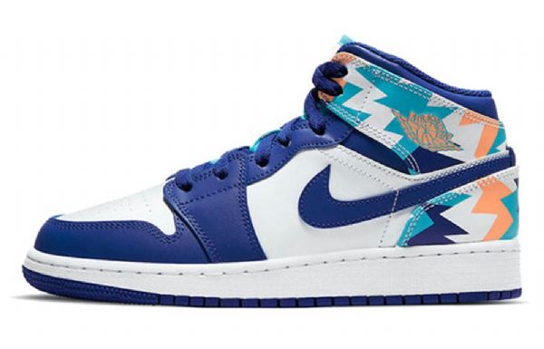 Pánské Basketbalové Boty Nike Air Jordan 1 Mid Tops Gs Modrobílé