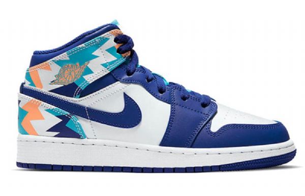 Pánské Basketbalové Boty Nike Air Jordan 1 Mid Tops Gs Modrobílé