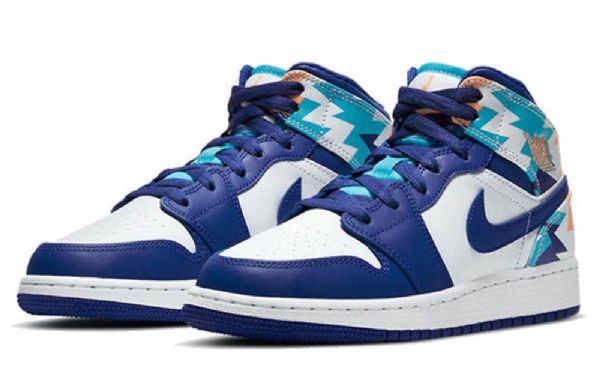 Pánské Basketbalové Boty Nike Air Jordan 1 Mid Tops Gs Modrobílé