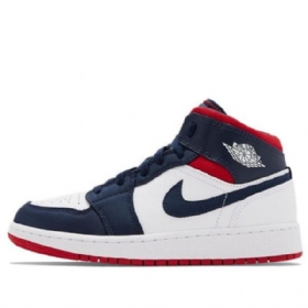 Pánské Basketbalové Boty Nike Air Jordan 1 Mid Tops Gs Tmavě Modrá Bílý Červený
