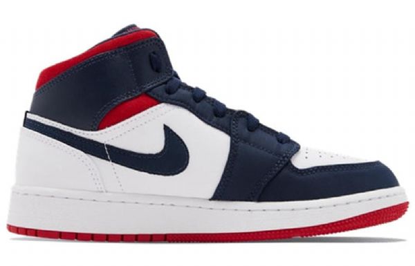 Pánské Basketbalové Boty Nike Air Jordan 1 Mid Tops Gs Tmavě Modrá Bílý Červený