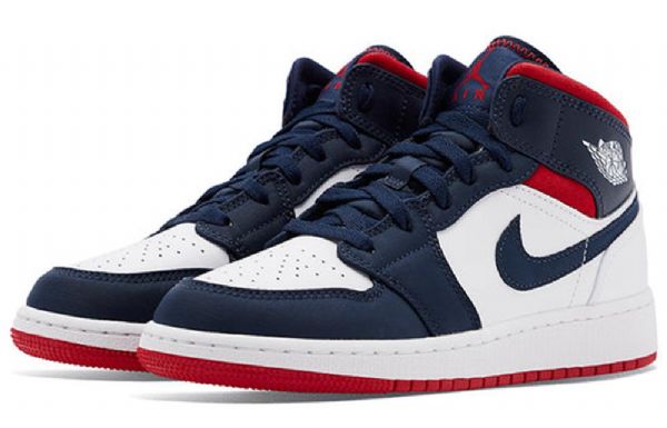 Pánské Basketbalové Boty Nike Air Jordan 1 Mid Tops Gs Tmavě Modrá Bílý Červený