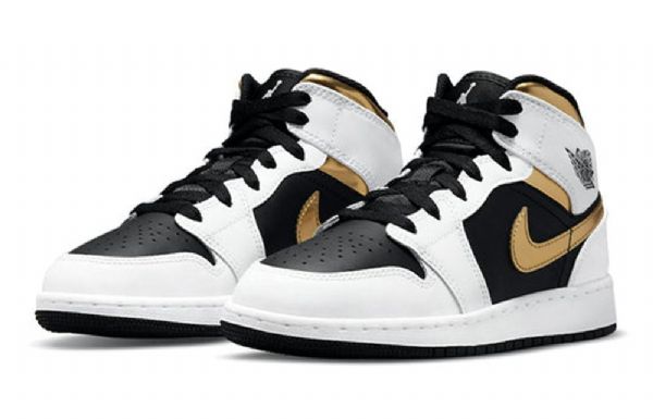 Pánské Basketbalové Boty Nike Air Jordan 1 Mid Tops Gs Z Bílého Zlata
