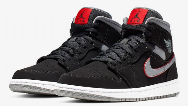 Pánské Boty Nike Air Jordan 1 Mid Tops Černá Šedá Červený