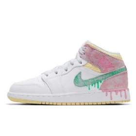 Pánské Boty Nike Air Jordan 1 Mid Tops Gs Paint Drip Pro Muže Bílá Růžová