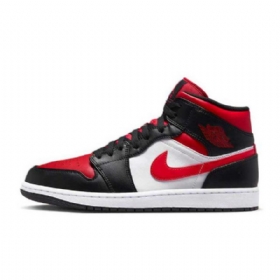 Pánské Boty Nike Air Jordan 1 Mid Tops Se Širokou Špičkou Černá Bílý Červený