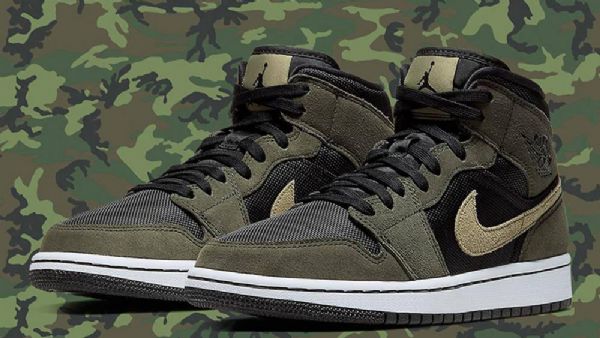 Pánské Boty Nike Air Jordan 1 Mid Tops Trooper Camouflage Zelená