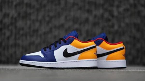 Pánské Nízké Boty Nike Air Jordan 1 Bílý Tmavě Modrá Modrý Žluté