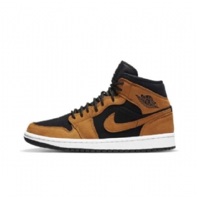 Pánské Pšeničné Boty Nike Air Jordan 1 Mid Tops Hnědá Černá