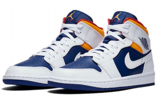 Pánské Retro Basketbalové Boty Nike Air Jordan 1 Mid Tops Bílý Deep Royal Modrý