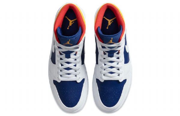 Pánské Retro Basketbalové Boty Nike Air Jordan 1 Mid Tops Bílý Deep Royal Modrý
