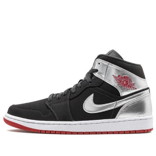 Pánské Retro Basketbalové Boty Nike Air Jordan 1 Mid Tops Černá Stříbrný