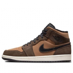 Pánské Retro Basketbalové Boty Nike Air Jordan 1 Mid Tops Se Tmavě Čokoládově Hnědé