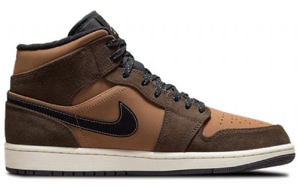Pánské Retro Basketbalové Boty Nike Air Jordan 1 Mid Tops Se Tmavě Čokoládově Hnědé