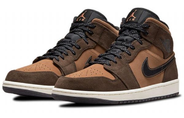 Pánské Retro Basketbalové Boty Nike Air Jordan 1 Mid Tops Se Tmavě Čokoládově Hnědé