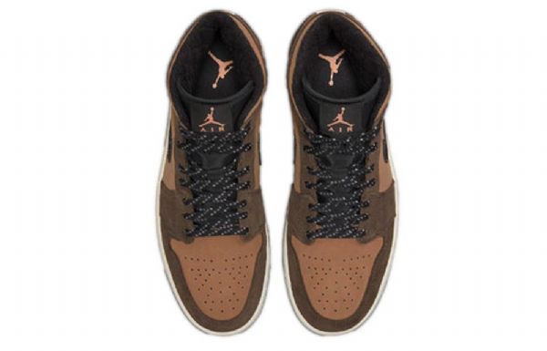 Pánské Retro Basketbalové Boty Nike Air Jordan 1 Mid Tops Se Tmavě Čokoládově Hnědé