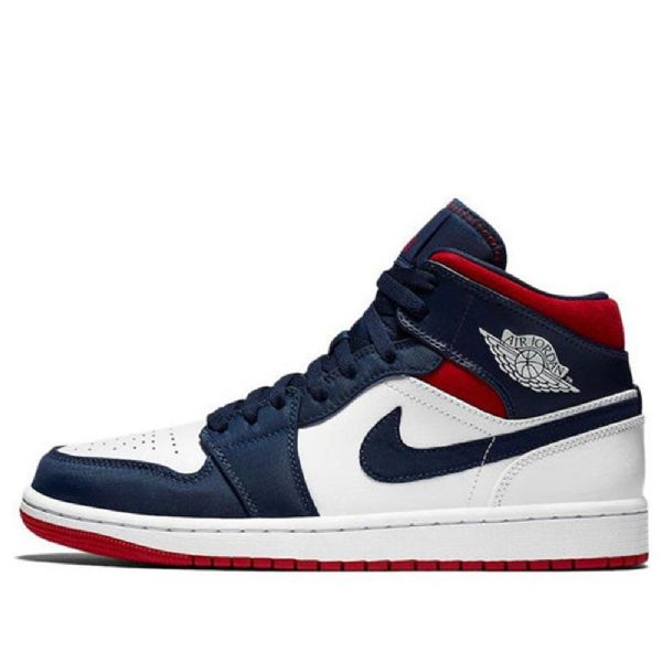 Pánské Retro Basketbalové Boty Nike Air Jordan 1 Mid Tops Se Tmavě Modrá Bílý