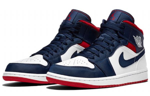 Pánské Retro Basketbalové Boty Nike Air Jordan 1 Mid Tops Se Tmavě Modrá Bílý
