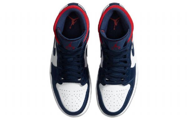Pánské Retro Basketbalové Boty Nike Air Jordan 1 Mid Tops Se Tmavě Modrá Bílý