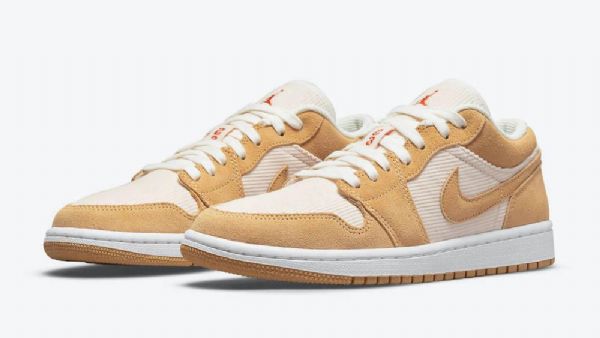 Pánské Semišové Manšestrové Kožené Boty Nike Air Jordan 1 Hnědé