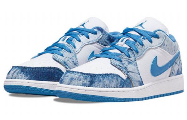 Pánské Seprané Boty Nike Air Jordan 1 Low Tops Gs Bílý Modrý