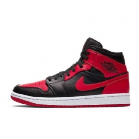 Pánské Široké Boty Nike Air Jordan 1 Mid Tops Černá Červený