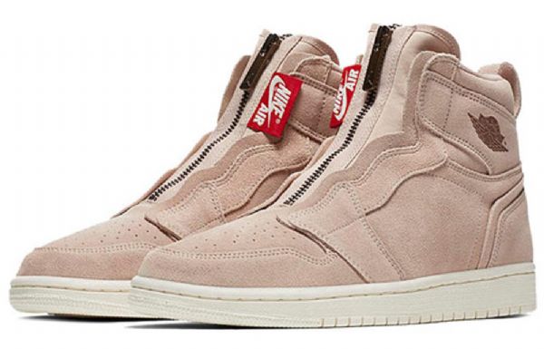 Retro Basketbalové Boty Nike Air Jordan 1 High Tops Na Zip Pro Ženy V Béžové Barvě