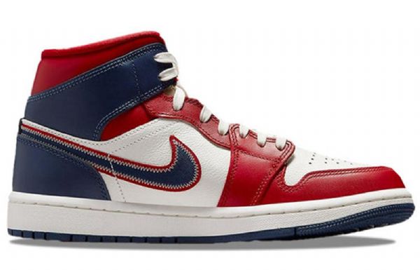 Retro Basketbalové Boty Nike Air Jordan 1 Mid Tops Se Pro Ženy Červená Tmavě Modrá Bílá