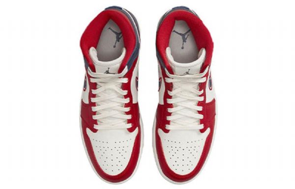 Retro Basketbalové Boty Nike Air Jordan 1 Mid Tops Se Pro Ženy Červená Tmavě Modrá Bílá