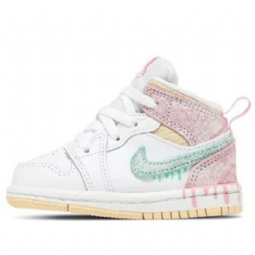Retro Dětské Basketbalové Boty Nike Air Jordan 1 Mid Tops Se Td Bílá Růžová