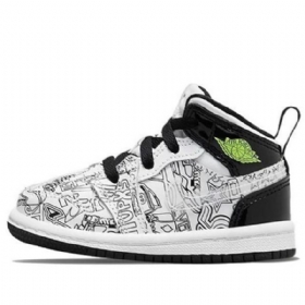 Retro Dětské Basketbalové Boty Nike Air Jordan 1 Mid Tops Se Td Černá Bílý