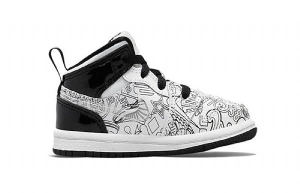Retro Dětské Basketbalové Boty Nike Air Jordan 1 Mid Tops Se Td Černá Bílý