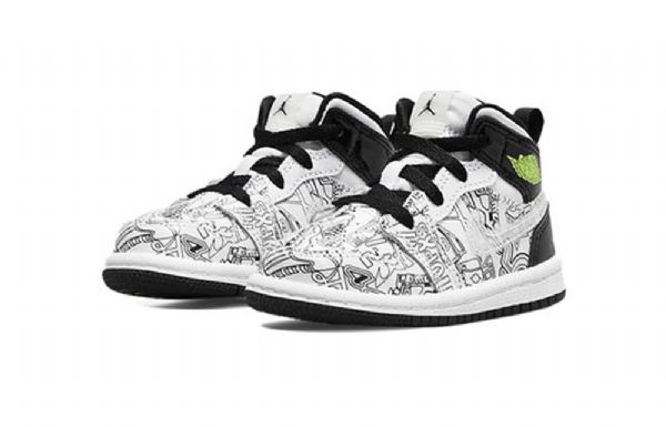 Retro Dětské Basketbalové Boty Nike Air Jordan 1 Mid Tops Se Td Černá Bílý