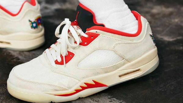 Pánské Boty Nike Air Jordan 5 Low Tops Pro Čínský Nový Rok V Khaki Červené Barvě