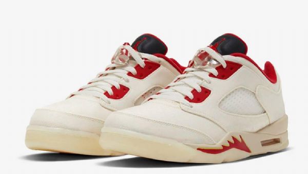 Pánské Boty Nike Air Jordan 5 Low Tops Pro Čínský Nový Rok V Khaki Červené Barvě