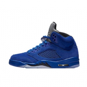 Pánské Semišové Kožené Boty Nike Air Jordan 5 Modré
